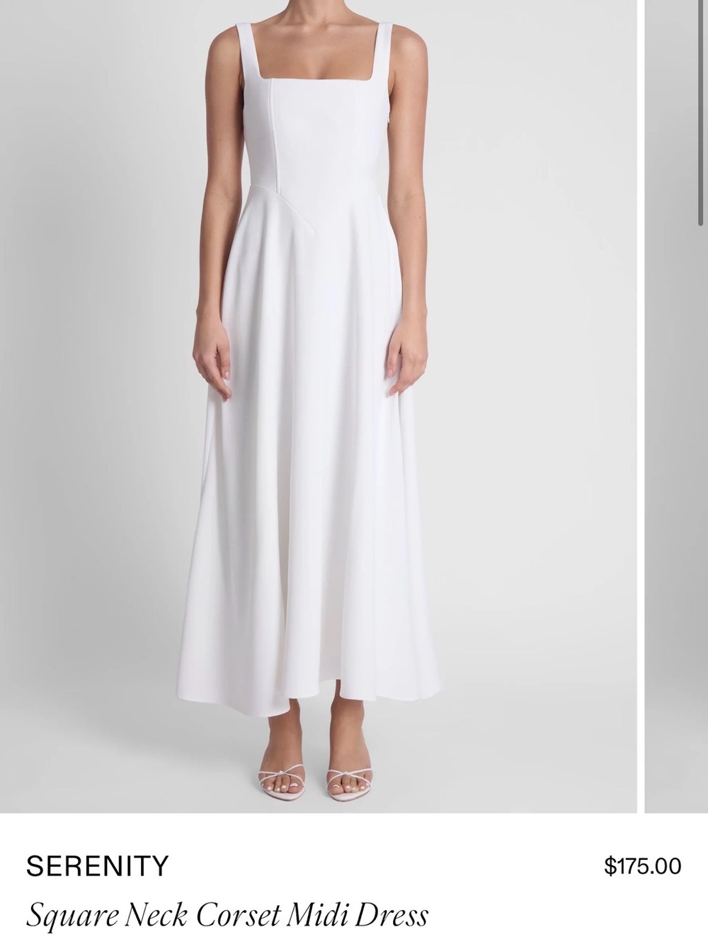 Serenity White Square-Neck Corset Midi Dress